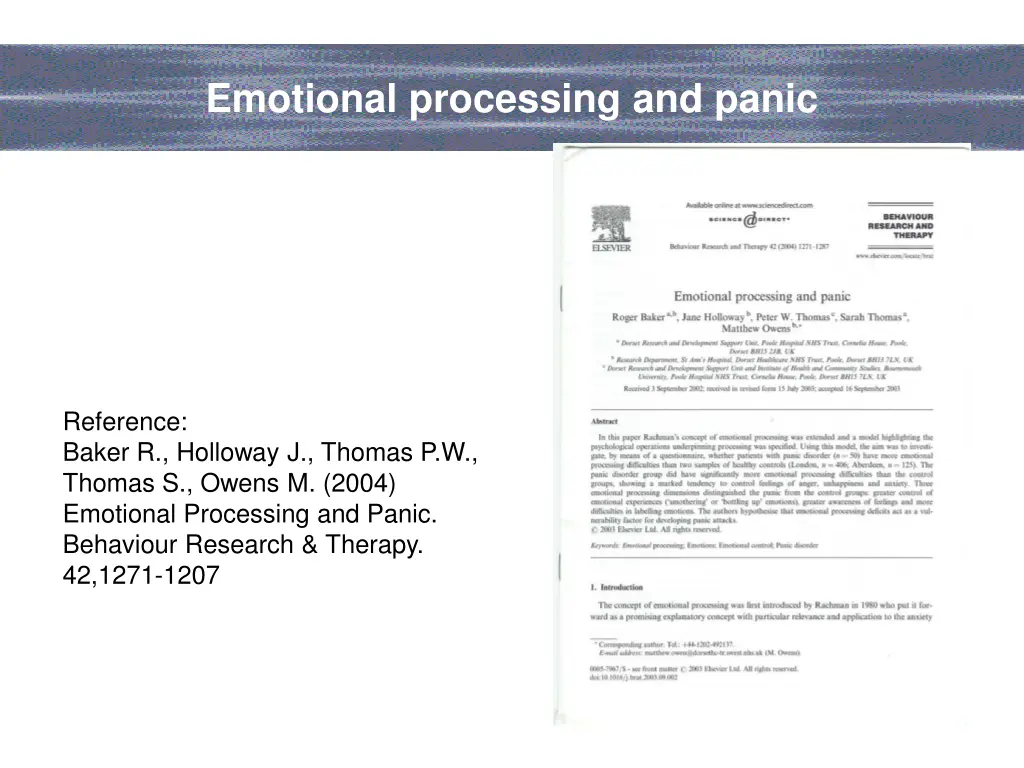 emotional processing and panic