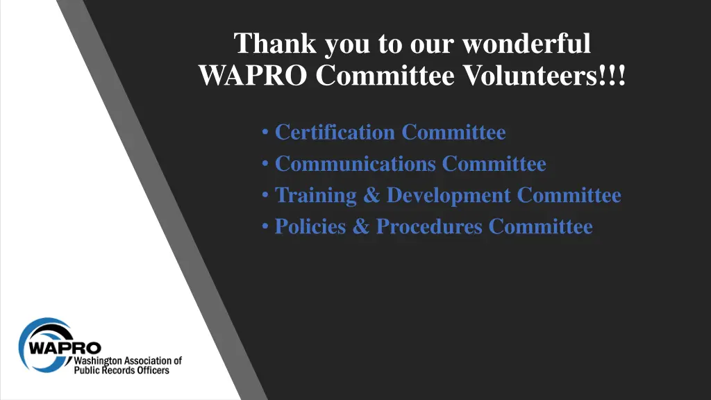 thank you to our wonderful wapro committee