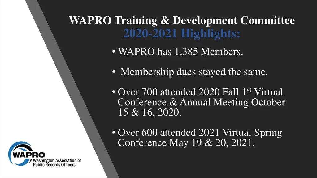 wapro training development committee 2020 2021