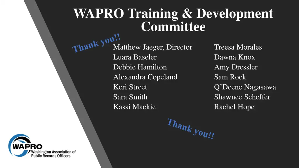 wapro training development committee