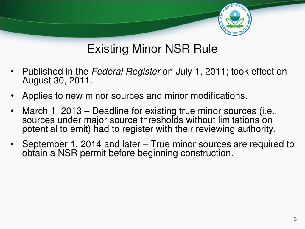 existing minor nsr rule