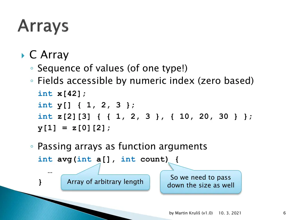 c array sequence of values of one type fields