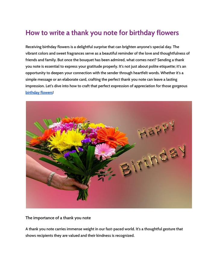 how to write a thank you note for birthday flowers