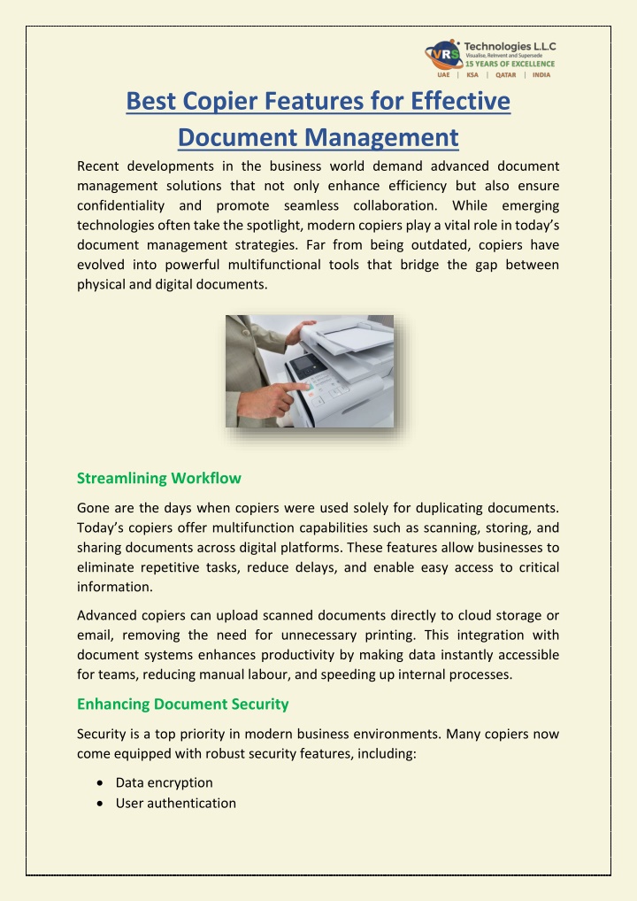 best copier features for effective document