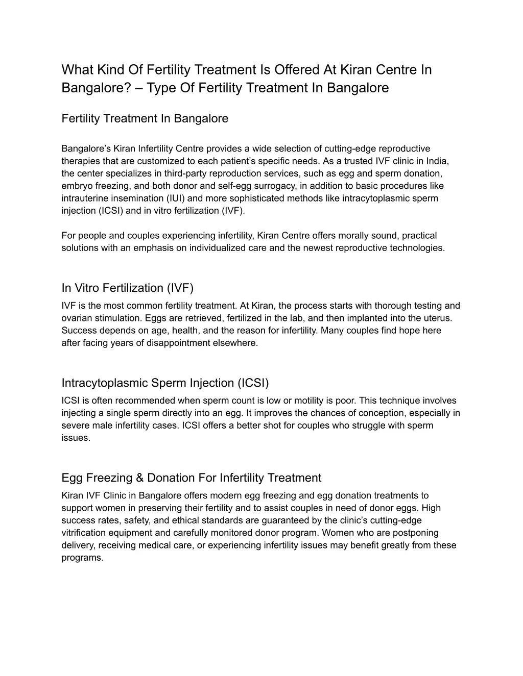 what kind of fertility treatment is offered