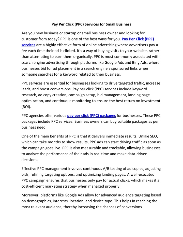 pay per click ppc services for small business