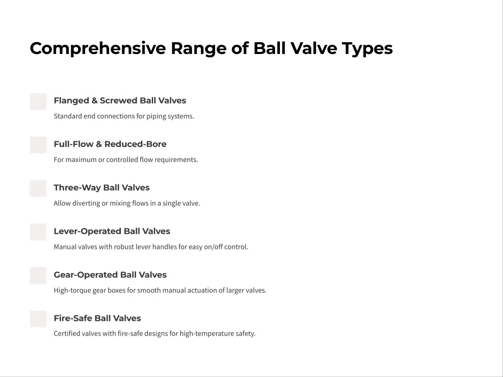 comprehensive range of ball valve types
