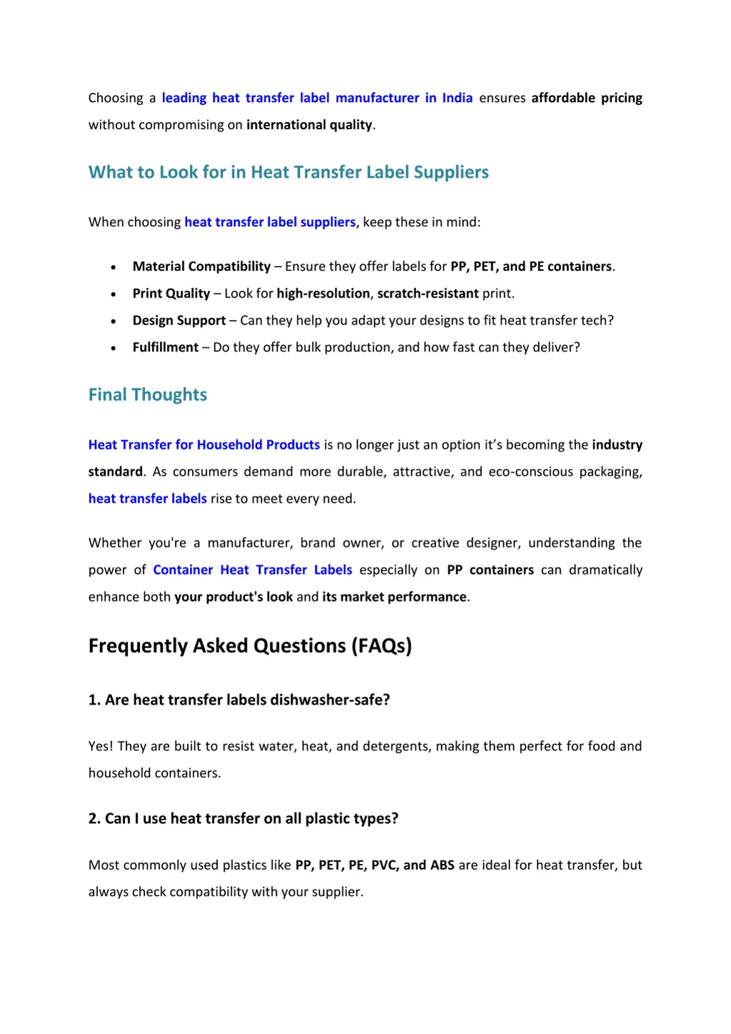 choosing a leading heat transfer label
