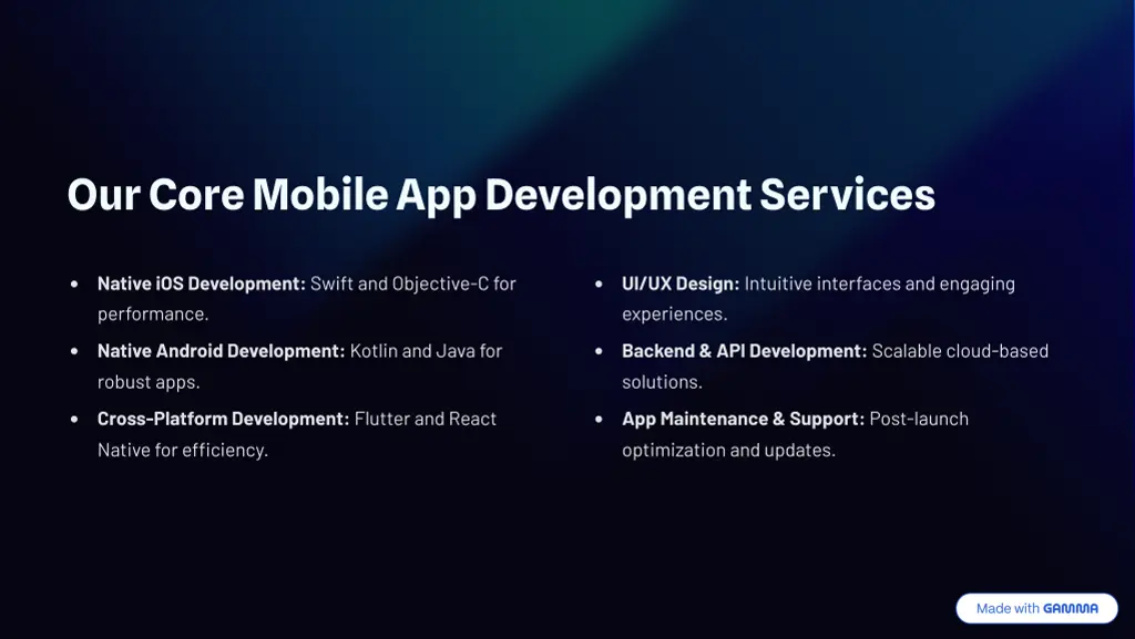 our core mobile app development services