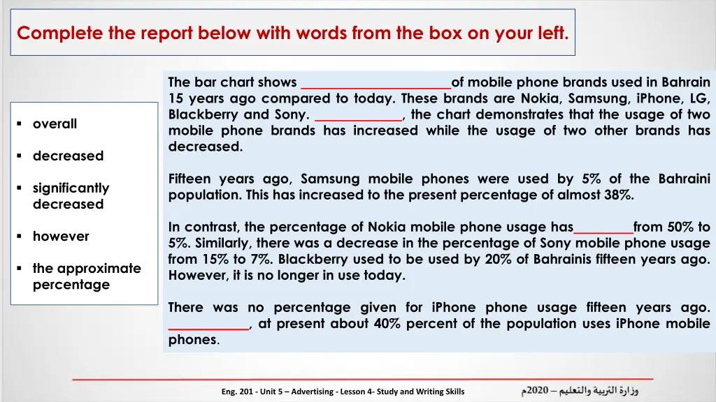 complete the report below with words from