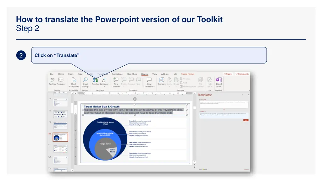 how to translate the powerpoint version 1