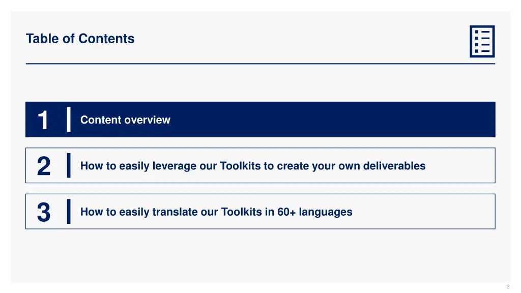 table of contents