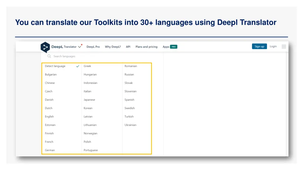 you can translate our toolkits into 30 languages