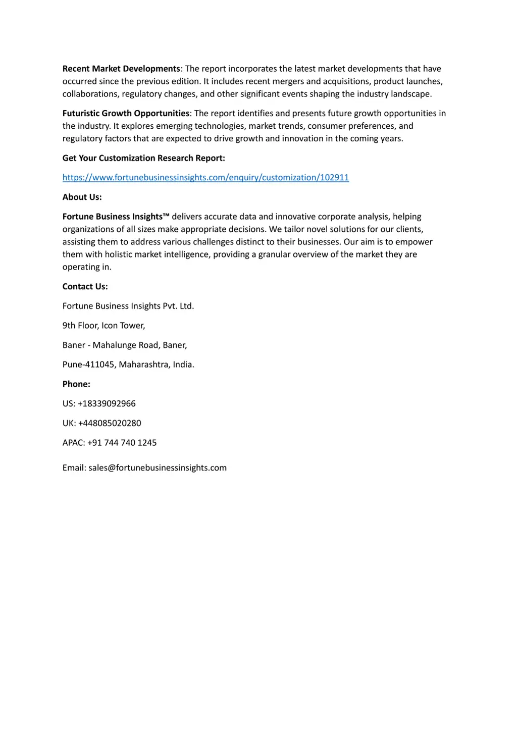 recent market developments the report