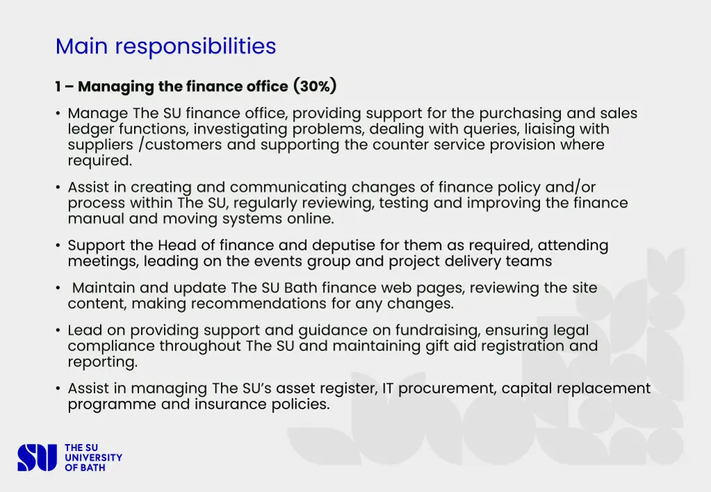 main responsibilities