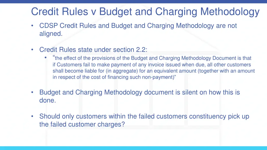 credit rules v budget and charging methodology