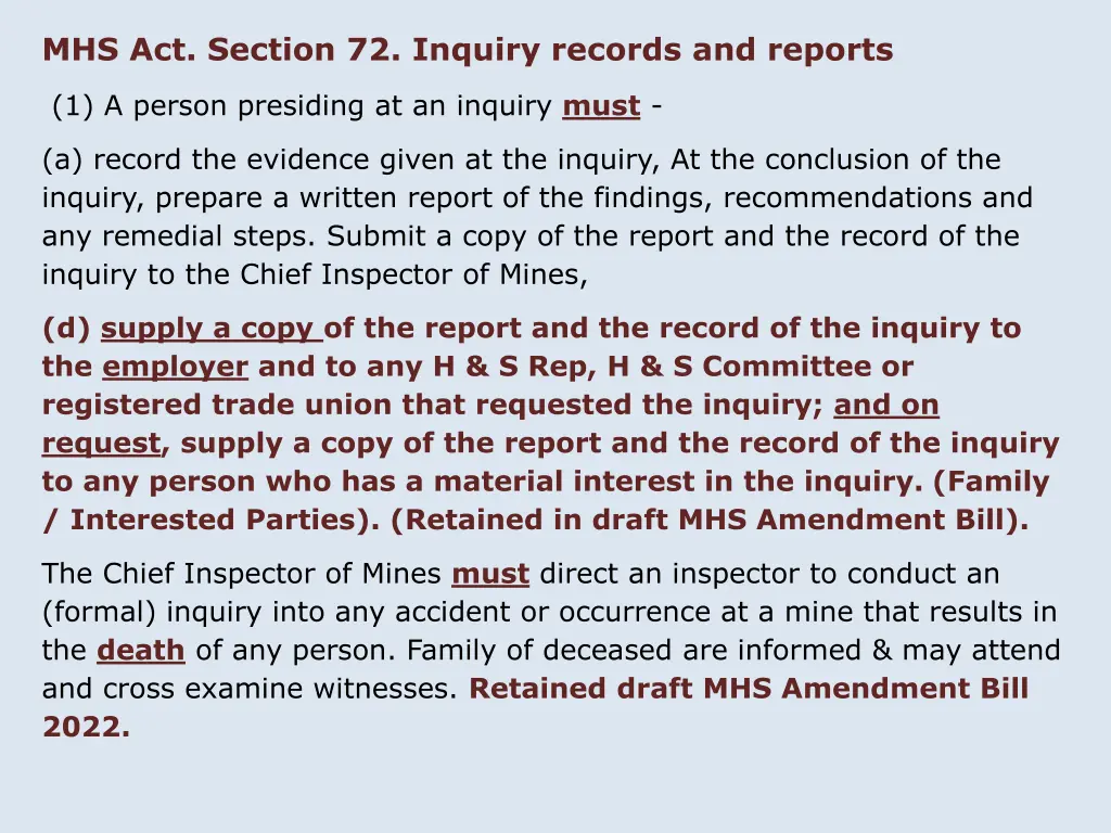 mhs act section 72 inquiry records and reports