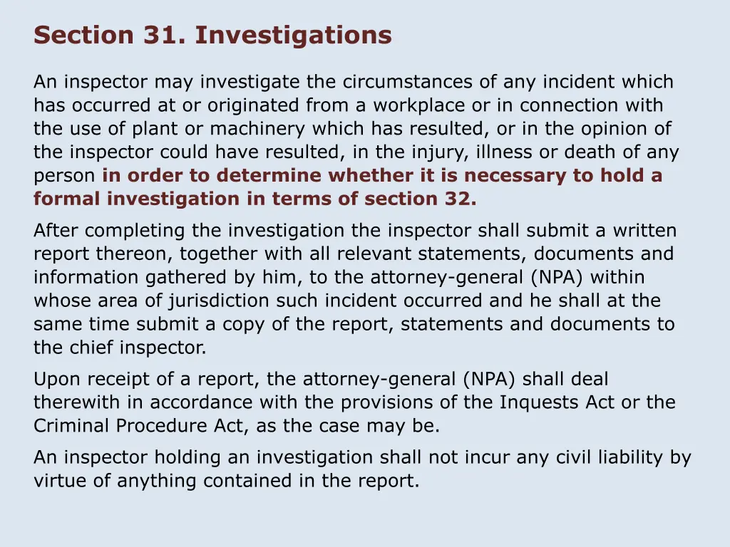 section 31 investigations