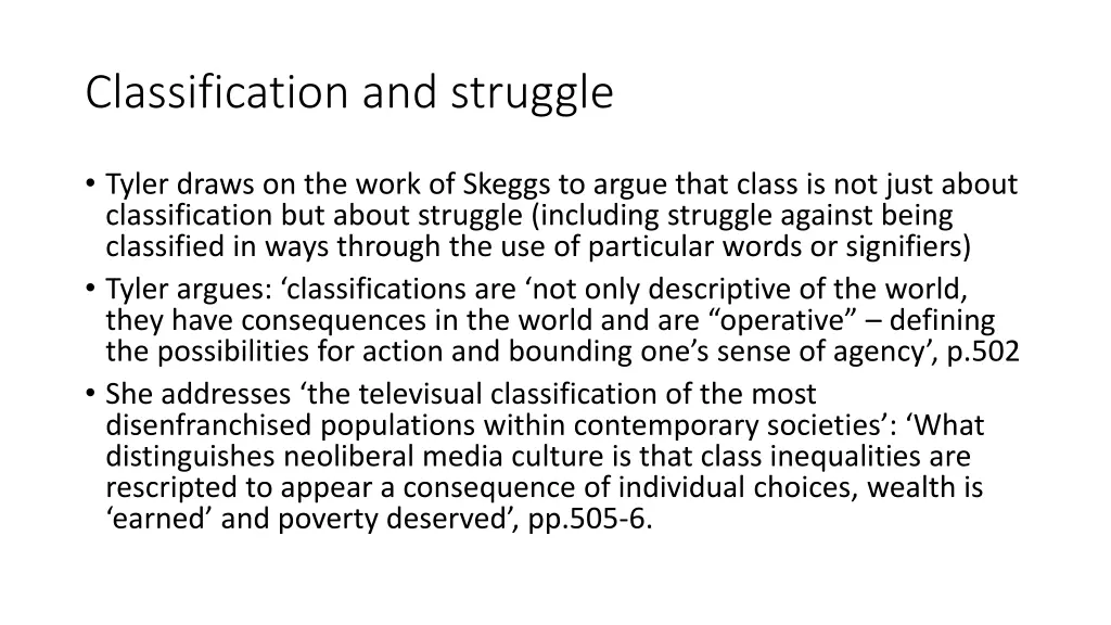 classification and struggle