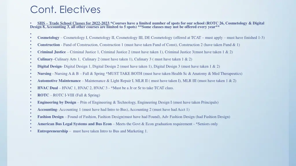 cont electives