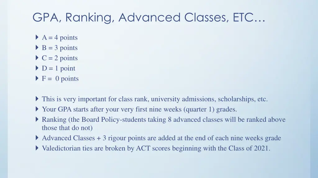 gpa ranking advanced classes etc