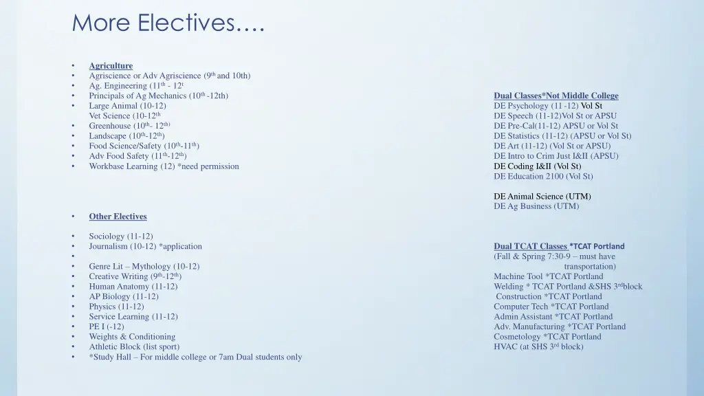 more electives