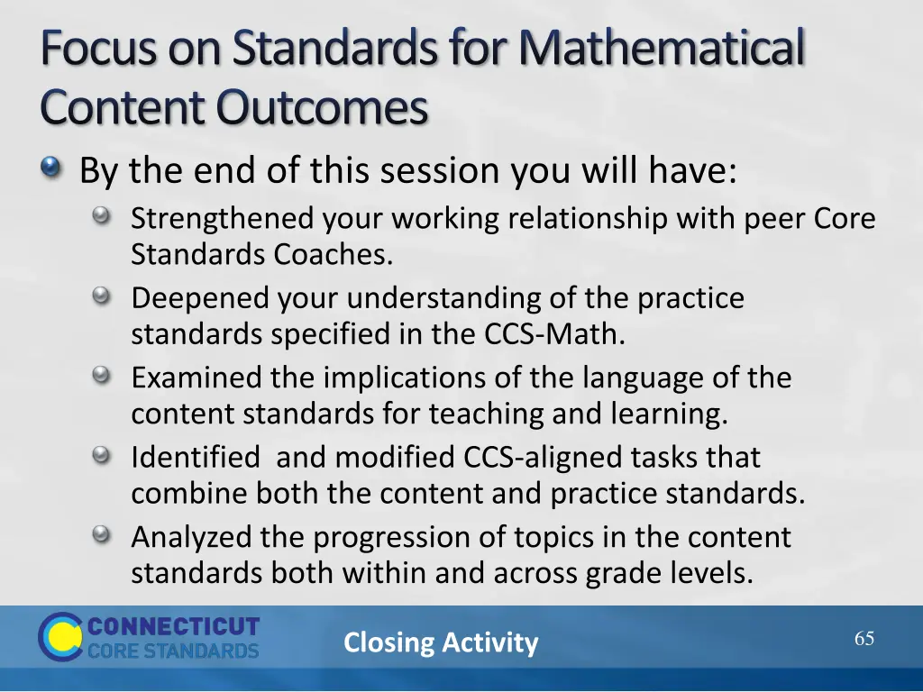 focus on standards for mathematical content
