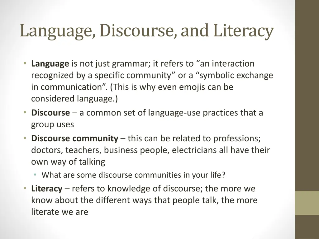 language discourse and literacy