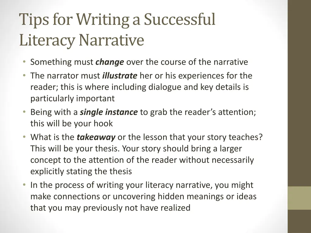 tips for writing a successful literacy narrative