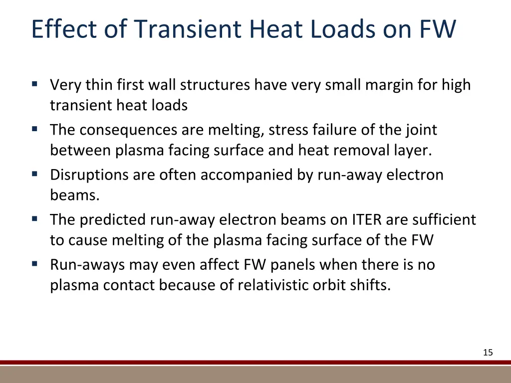 effect of transient heat loads on fw