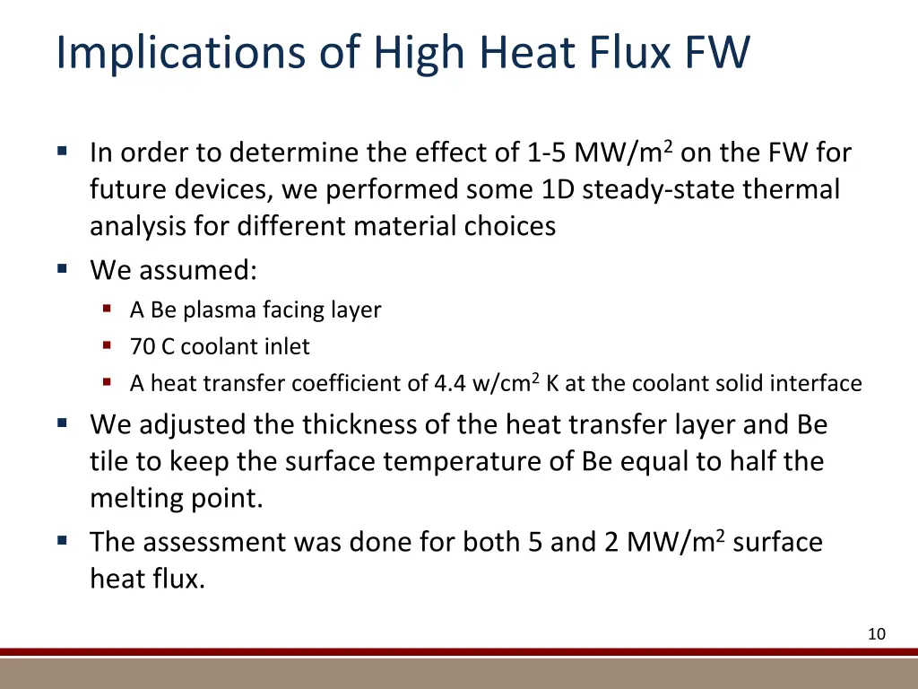 implications of high heat flux fw