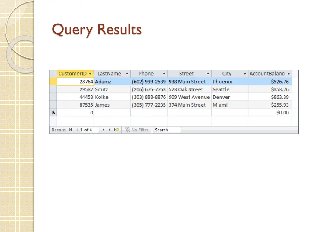 query results