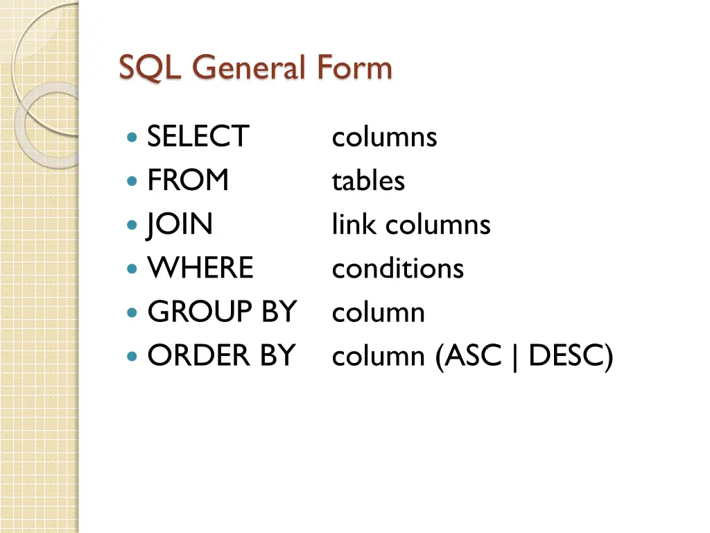 sql general form