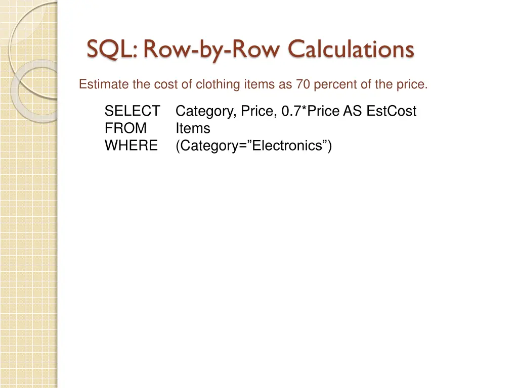 sql row by row calculations
