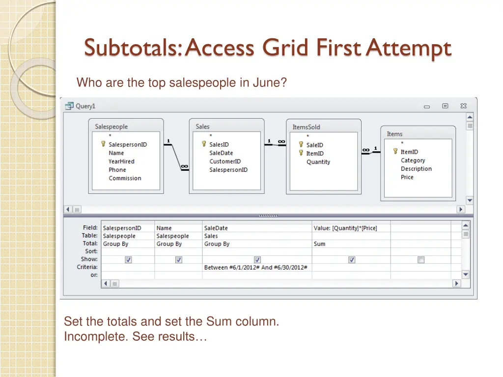 subtotals access grid first attempt