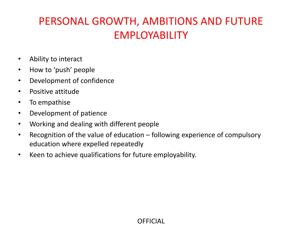 personal growth ambitions and future employability