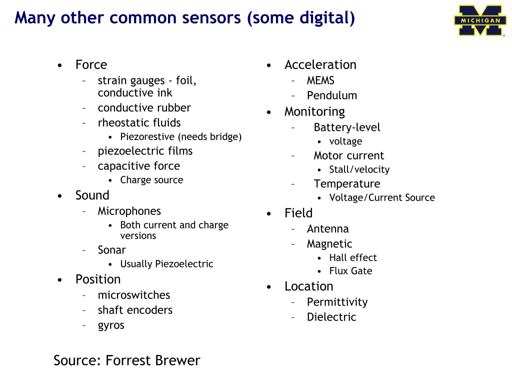 many other common sensors some digital