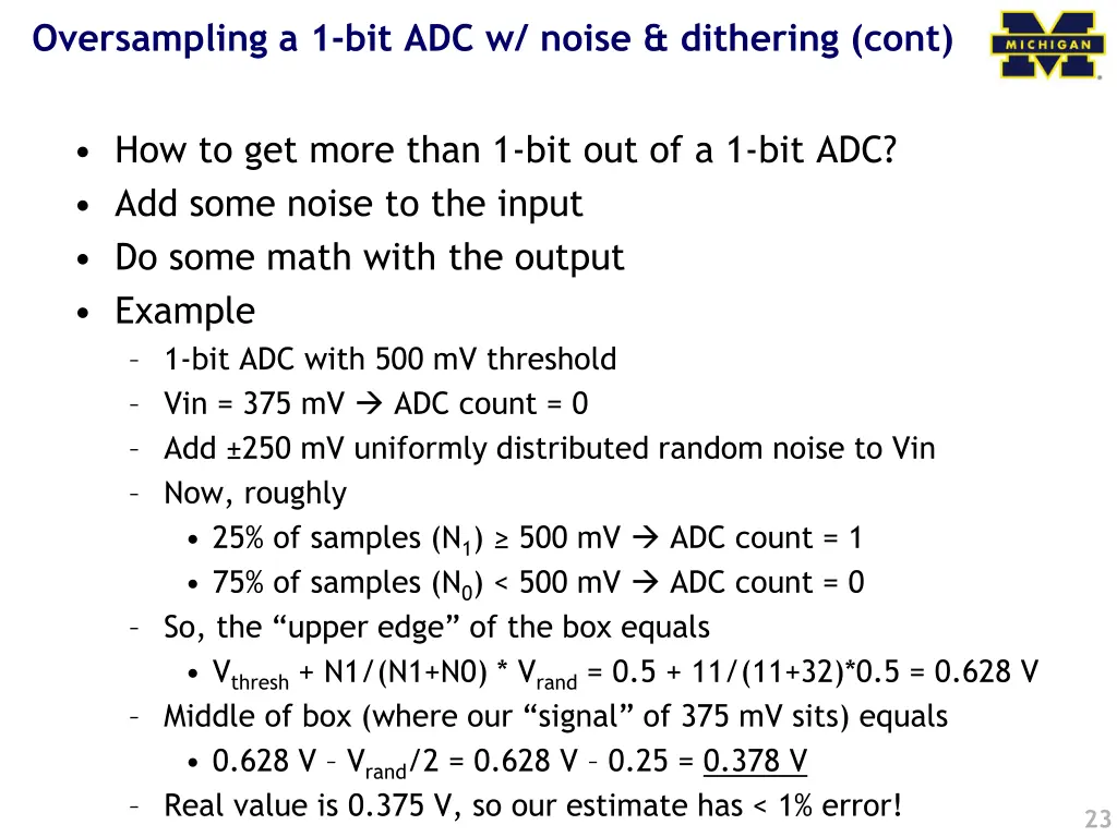 oversampling a 1 bit adc w noise dithering cont 1