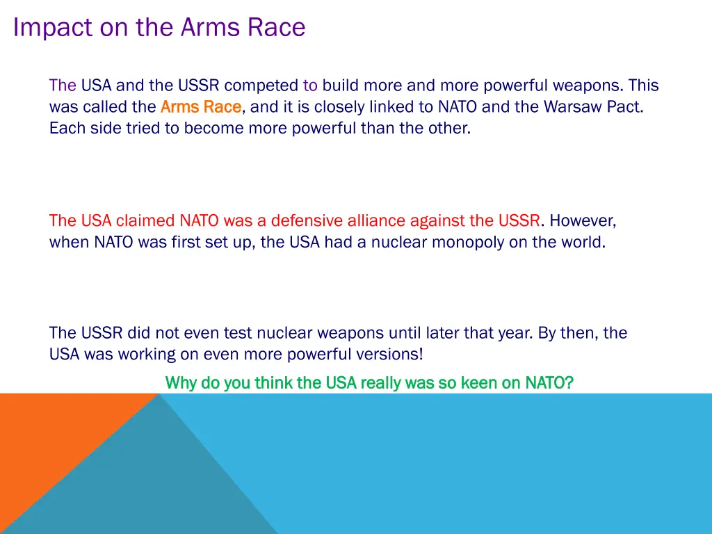 impact on the arms race