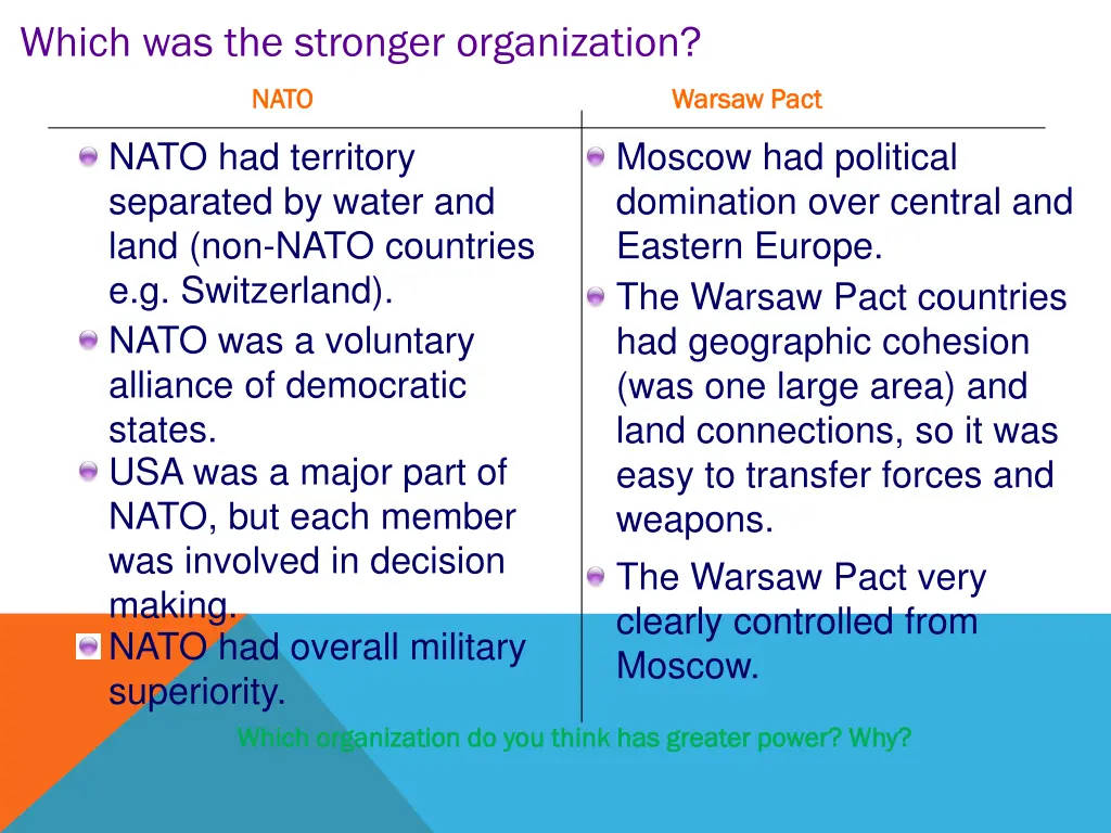 which was the stronger organization