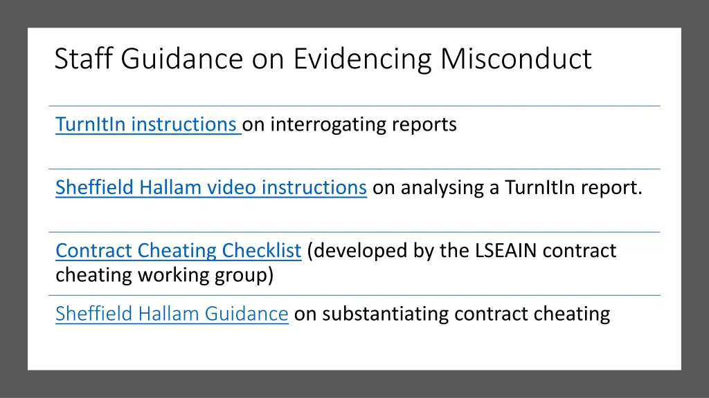 staff guidance on evidencing misconduct