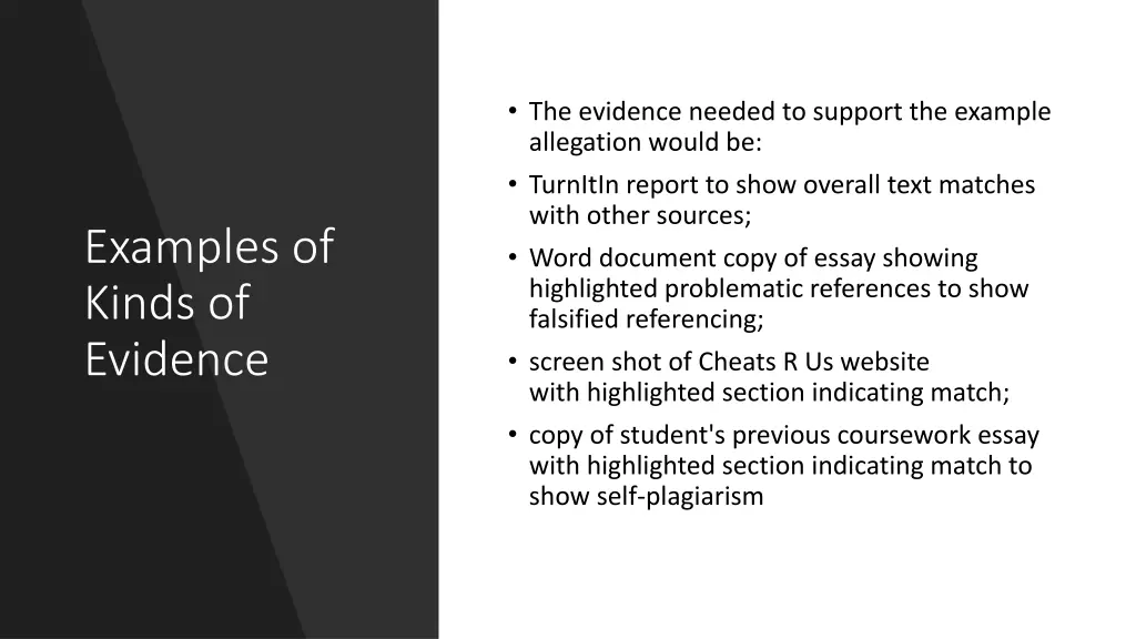 the evidence needed to support the example