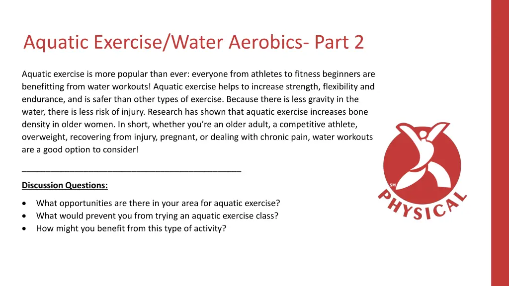 aquatic exercise water aerobics part 2