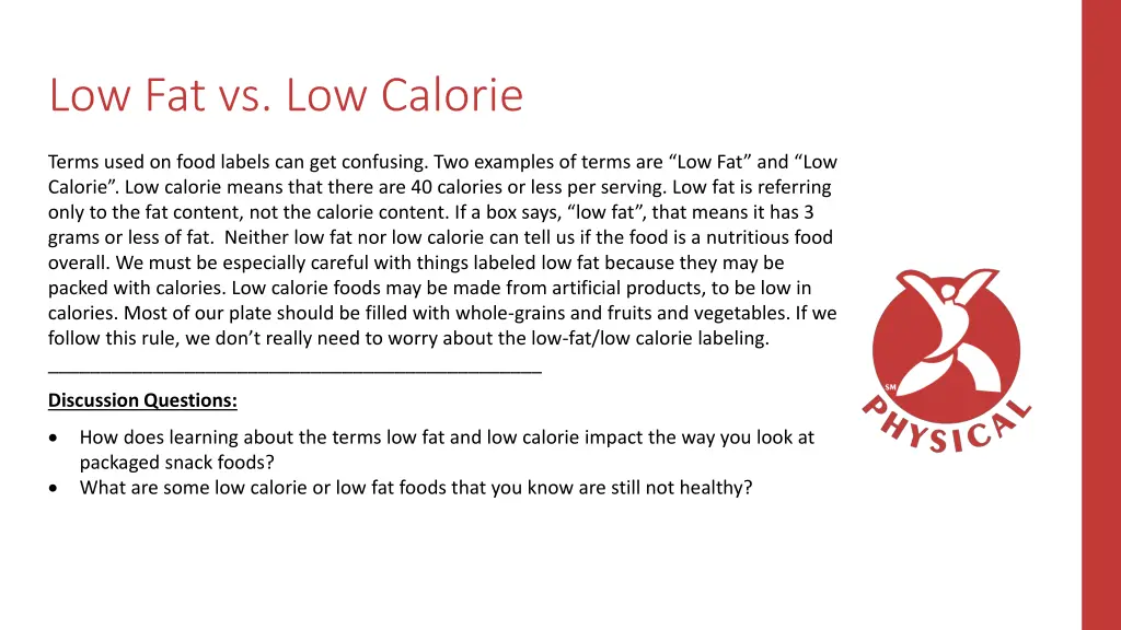 low fat vs low calorie