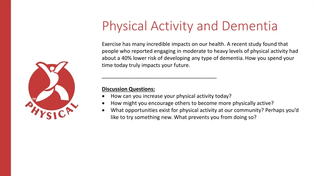 physical activity and dementia