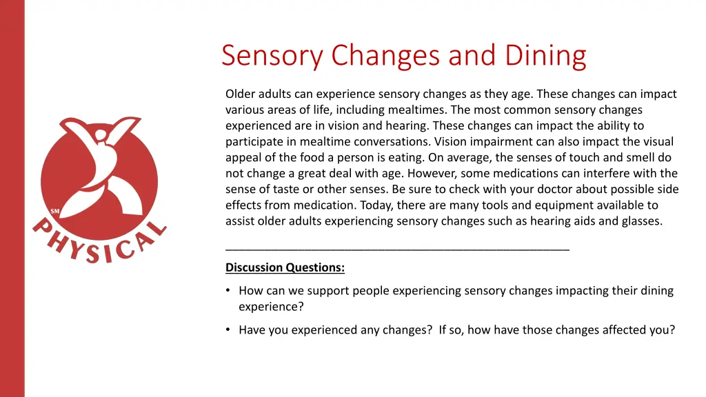 sensory changes and dining