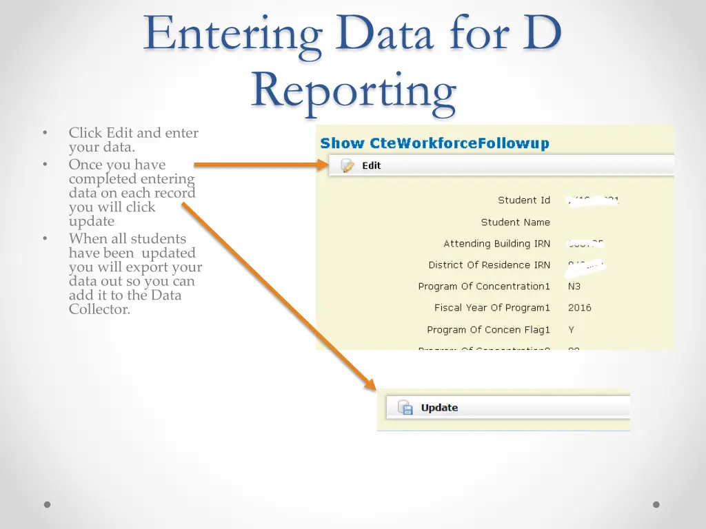 entering data for d reporting