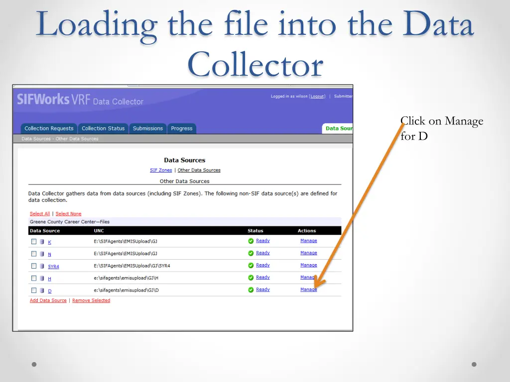 loading the file into the data collector 3