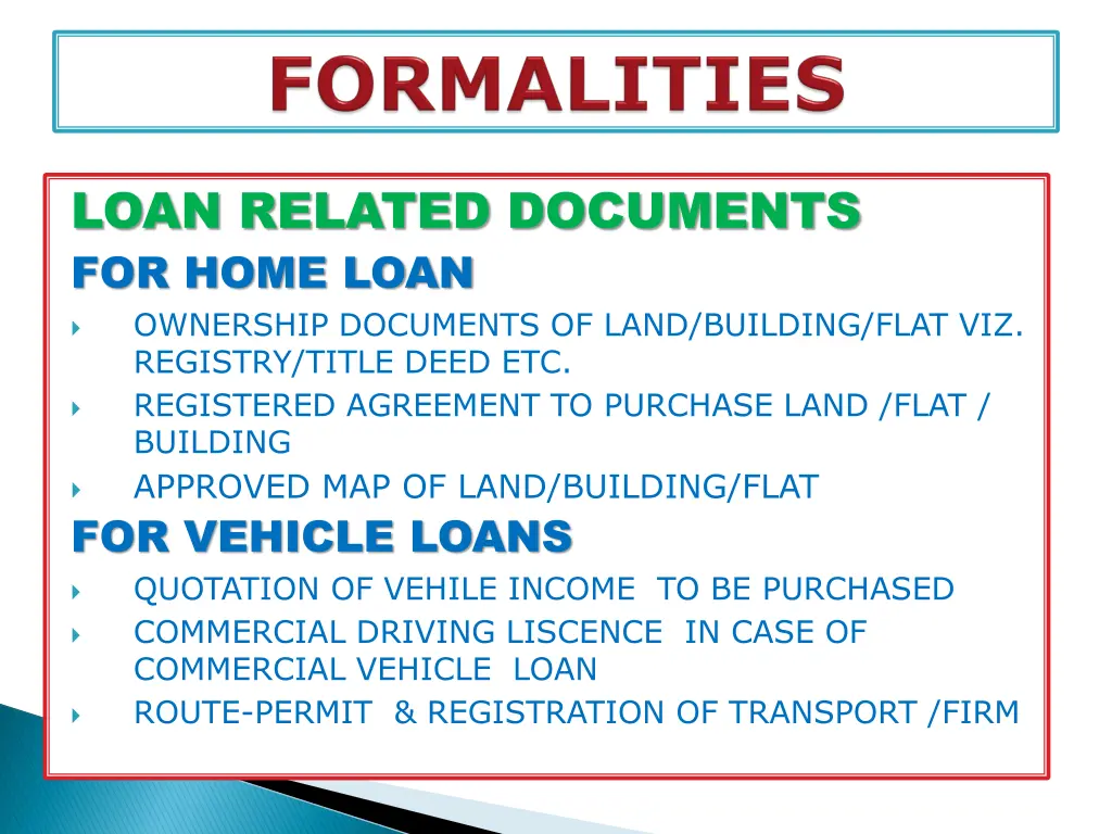 loan related documents for home loan ownership