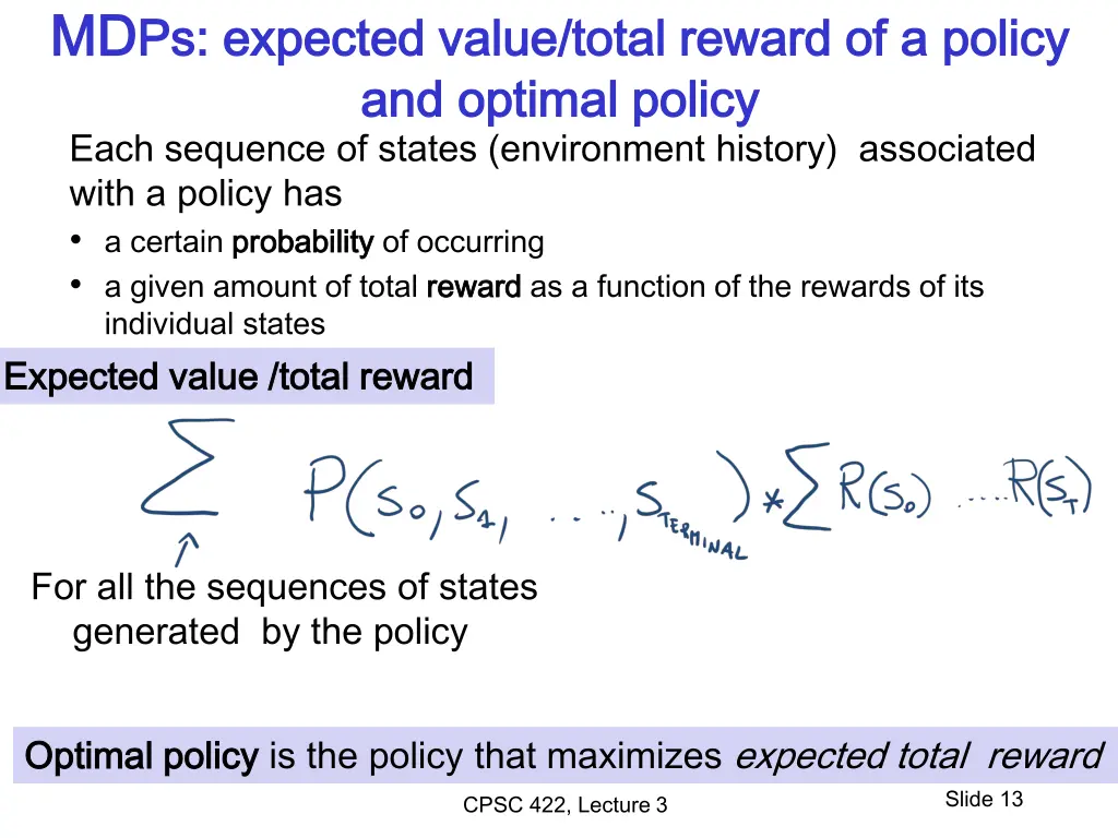 md md ps expected value total reward of a policy